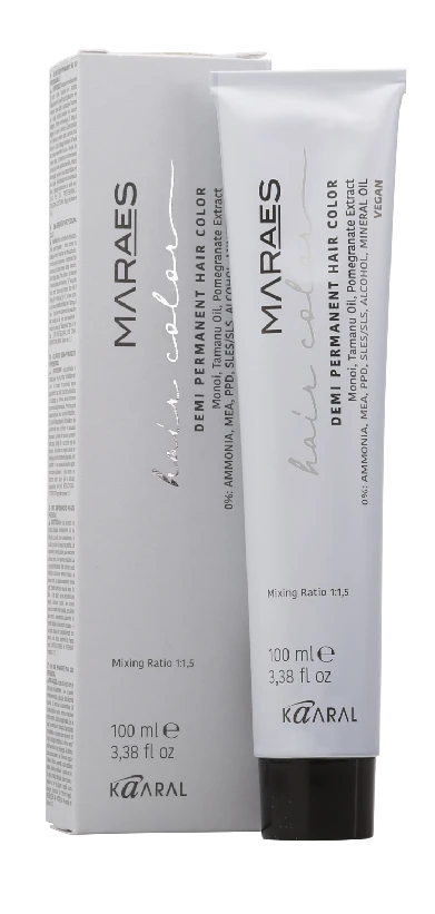 MARAES hair color product showing a white tube with black cap and a matching white rectangular box on a transparent background.